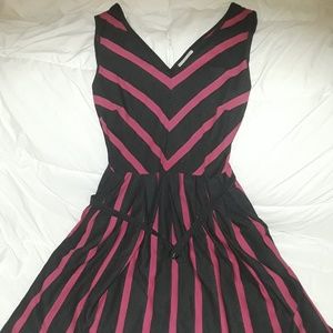 Eshakti Gray and Pink Belted Full Skirt Dress